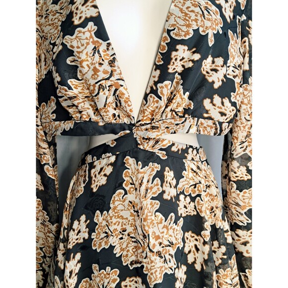 NWT Gianni Bini Black Brown V-Neck Cut Out Maxi Dress Size 12 - Picture 6 of 10